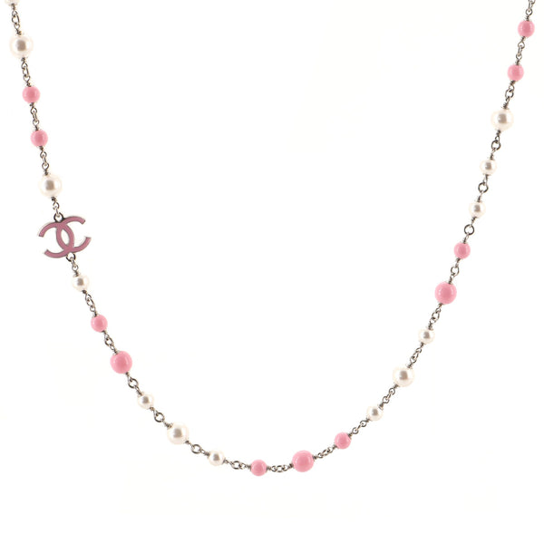 Chanel CC Long Necklace Faux Pearls and Beads with Enamel Pink 786278