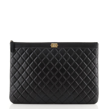 Chanel Boy O Case Clutch Quilted Lambskin Large
