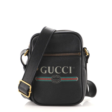 Gucci Logo Zip Messenger Bag Printed Leather Mini