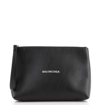 Balenciaga Logo Wristlet Pouch Leather Medium