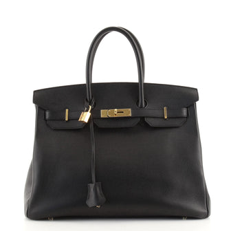 Hermes Birkin Handbag Black Epsom with Gold Hardware 35