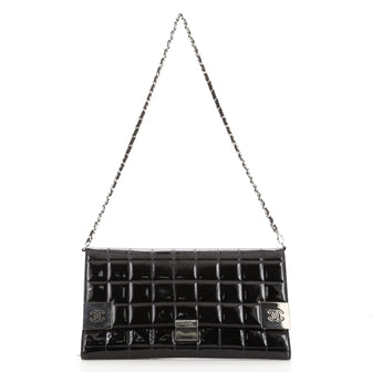 Chanel Chocolate Bar Chain Clutch Quilted Patent