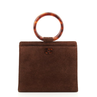 Chanel Vintage Resin Handle Tote Suede Small