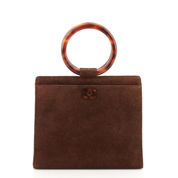 Chanel Vintage Resin Handle Tote Suede Small