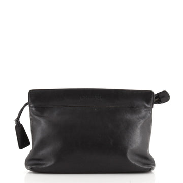 Chanel Vintage Logo Zip Clutch Lambskin Medium