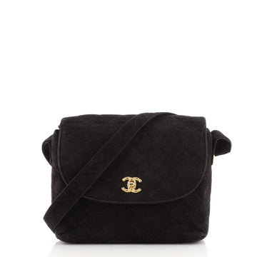 Chanel Vintage Round Flap Shoulder Bag Quilted Suede Small
