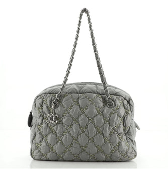 Chanel Tweed On Stitch Bubble Bowling Bag Quilted Nylon Large