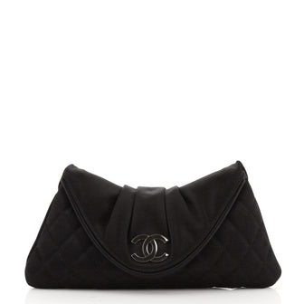 Chanel CC Half Moon Clutch Quilted Satin Small