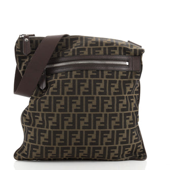 Fendi Vintage Front Zip Flat Messenger Bag Zucca Canvas Large