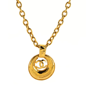 Chanel Vintage CC Round Cut-Out Pendant Necklace Metal