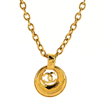 Chanel Vintage CC Round Cut-Out Pendant Necklace Metal