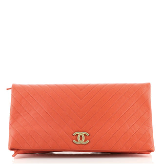 Chanel CC Foldover Clutch Chevron Lambskin Large