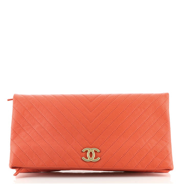 Chanel CC Foldover Clutch Chevron Lambskin Large