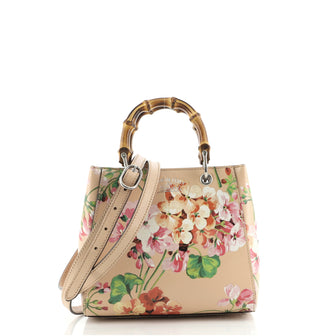 Gucci Bamboo Shopper Tote Blooms Print Leather Mini