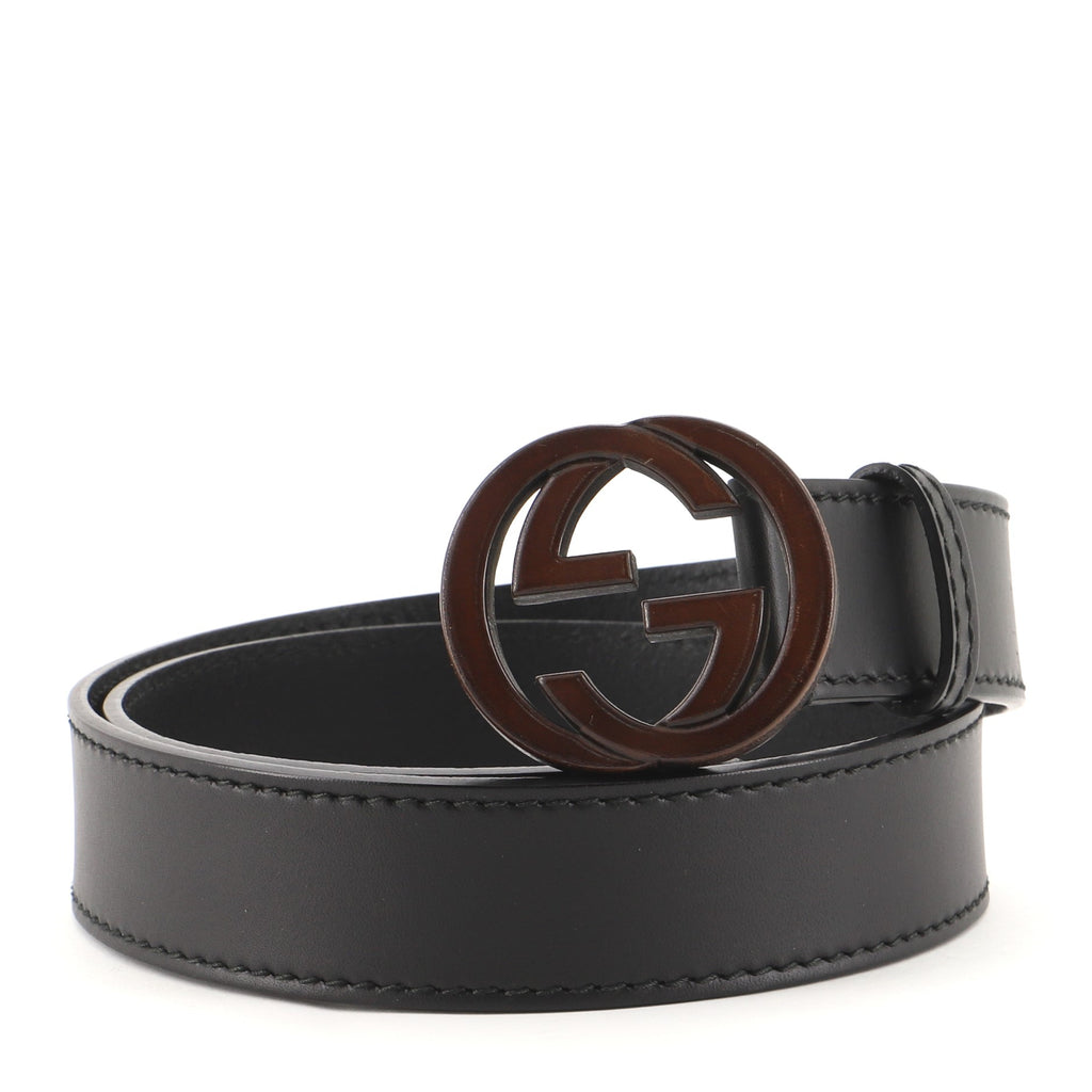 Gucci Interlocking G Belt Leather with Wood Buckle Wide 95 78730 display picture 3
