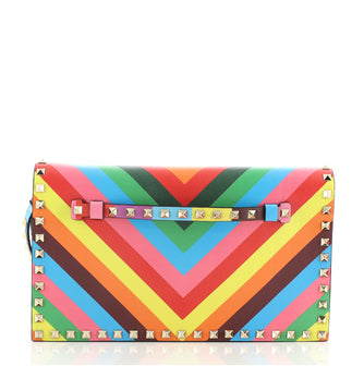 Valentino 1973 Rockstud Flap Clutch Striped Leather