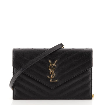 Saint Laurent Classic Monogram Wallet on Chain Matelasse Chevron Leather Small