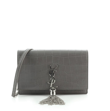 Saint Laurent Classic Monogram Tassel Chain Wallet Crocodile Embossed Leather