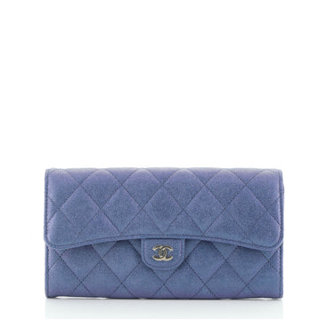 Chanel CC Gusset Classic Flap Wallet Quilted Iridescent Caviar Long