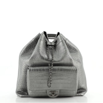 Chanel Drawstring Backpack Crocodile Embossed Calfskin Large