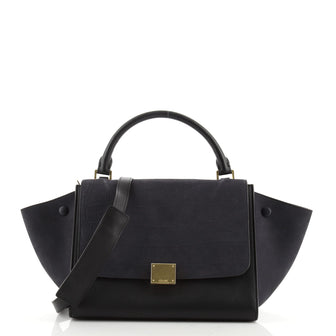 Celine Trapeze Bag Crocodile Embossed Nubuck Small