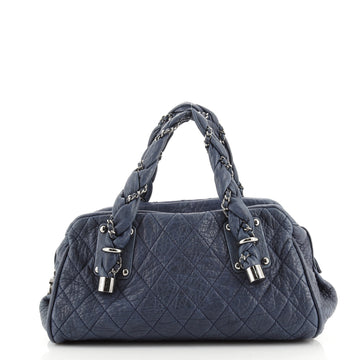 Chanel Lady Braid Bowler Bag Quilted Distressed Calfskin Large