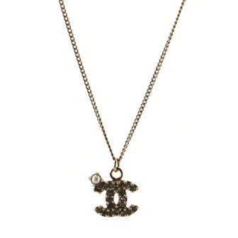 Chanel CC Pendant Necklace Crystal Embellished Metal with Pearl