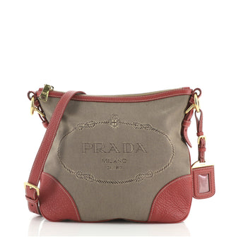 Prada Logo Zip Crossbody Bag Canvas Medium