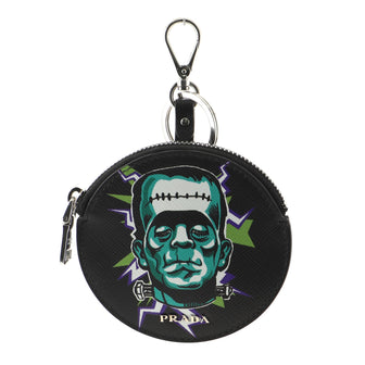 Prada Round Coin Purse Printed Saffiano Leather