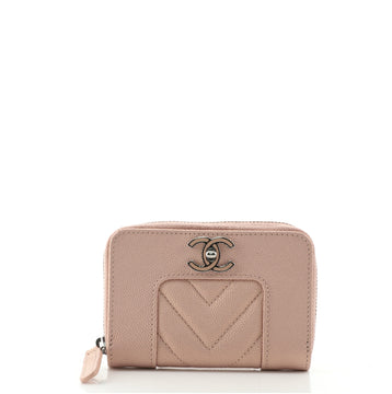 Chanel Mademoiselle Vintage Zip Card Case Chevron Caviar