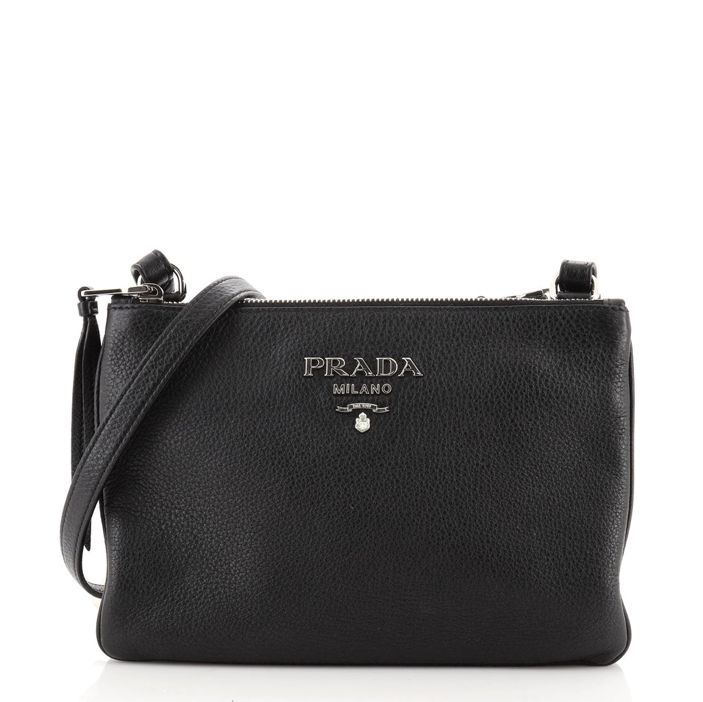 Prada Double Zip Crossbody Bag Vitello Phenix Small Black