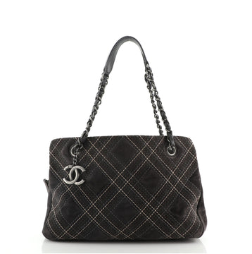 Chanel Saltire Shoulder Bag Stitched Suede Small