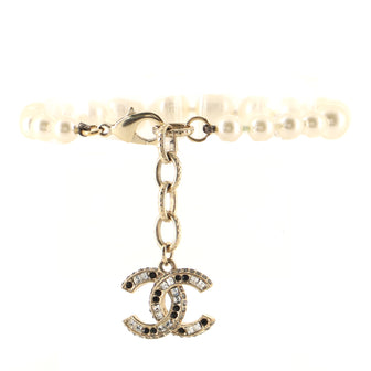 Chanel CC Charm Pearl Bracelet Faux Pearls and Crystal Embellished Metal