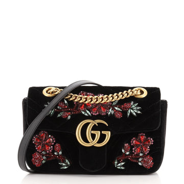 Gucci GG Marmont Flap Bag Embellished Matelasse Velvet Mini