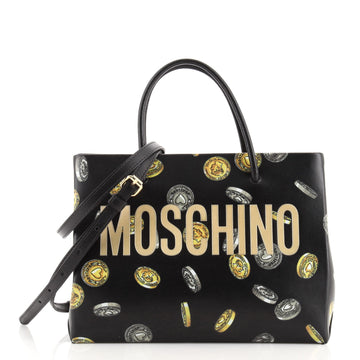 Moschino Logo Convertible Shopper Tote Printed Leather Medium