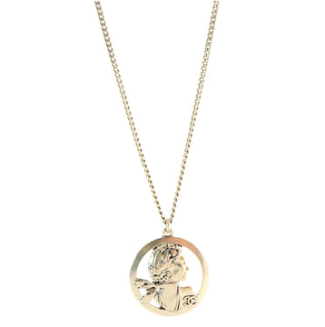 Chanel Cut Out Silhouette Round Pendant Necklace Metal