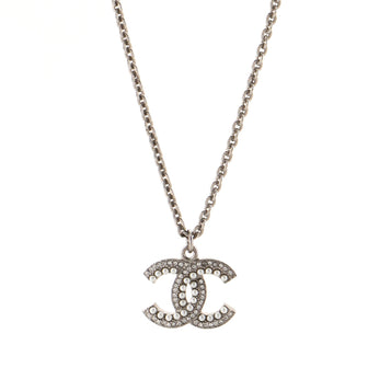 Chanel CC Pendant Long Necklace Metal with Faux Pearls and Crystals