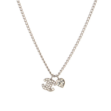 Chanel CC Heart Charm Pendant Necklace Metal with Crystals
