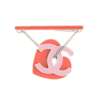 Chanel CC Heart Charm Brooch Metal with Enamel