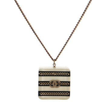 Chanel CC Square Pendant Necklace Metal and Striped Resin