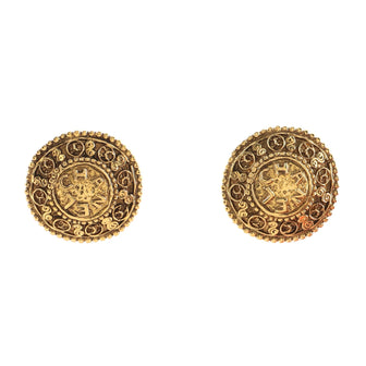 Chanel Vintage CC Logo Round Clip on Earrings Textured Metal
