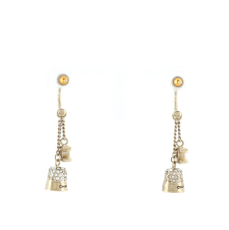 Chanel CC Thimble Dangle Earrings Metal with Crystals