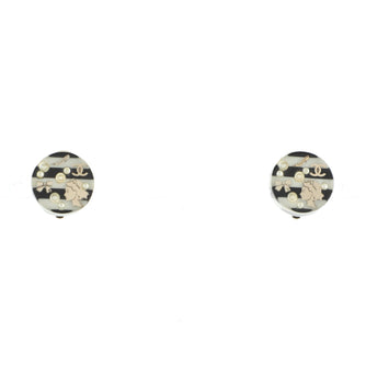 Chanel CC Inclusion Round Clip-On Earrings Striped Resin and Faux Pearl