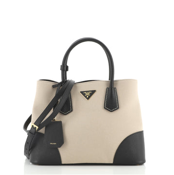 Prada Cuir Double Tote Canvas and Saffiano Leather Small