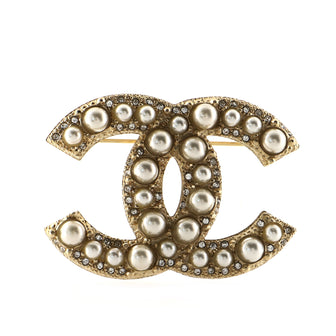 Chanel CC Brooch Metal with Faux Pearls