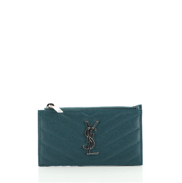 Saint Laurent Monogram Fragments Zip Card Holder Matelasse Chevron Leather