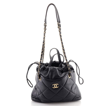 Chanel CC Drawstring Shopping Tote Quilted Lambskin Small