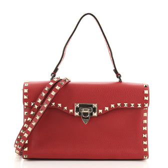 Valentino Rockstud Flip Lock Top Handle Bag Leather Small