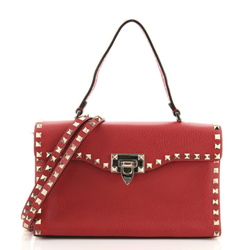Valentino Rockstud Flip Lock Top Handle Bag Leather Small