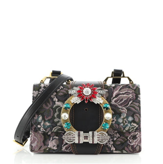 Miu Miu Madras Crystal Buckle Shoulder Bag Jacquard and Patent Small